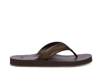 Sanuk Hullsome Leather St Hemp Men's Flip Flops Dark Brown | Canada 296EBC